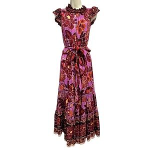 FARM Rio Pink Purple Floral Maxi Dress with Orange Accents